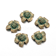 Flower Alloy Cabochons, Nickel Free, Antique Bronze & Green Patina, 20x19x6mm(PALLOY-O068-51-NF)