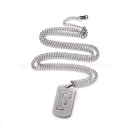 304 Stainless Steel Split Initial Pendant Necklaces, with Lobster Claw Clasps and Curb Chains, Rectangle with Letter, Letter.F, 27.55 inch(70cm), Pendant: 41x23x2mm(NJEW-L152-03F)