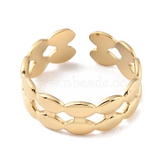 304 Stainless Steel Oval Open Cuff Rings, Real 14K Gold Plated, US Size 7 1/4(17.5mm)(RJEW-D002-45G)