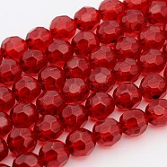 Half-Handmade Transparent Glass Beads Strands, Faceted Round, Crimson, 12mm, Hole: 1.5mm, about 13 inch/strand, about 28pcs/strand(G02QB0J5)