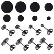 32Pcs 8 Styles 316 Surgical Stainless Steel Stud Earrings for Women, Flat Round, Black, 3~10mm, 4pcs/style(EJEW-BBC0001-54)