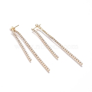 Brass Dangle Ear Studs, Long-Lasting Plated, with Grade A Rhinestone Cup Chains and Ear Nuts, Bar, Golden, 51x2x2mm, Pin: 0.8mm(EJEW-G263-02G)