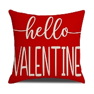 Valentine's Day Burlap Pillow Covers, Square Pillowcase with Zipper, Word Hello Valentine, Crimson, 450x454x2mm(AJEW-M217-01B)