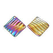 Ion Plating(IP) 304 Stainless Steel Pendants, Grooved Rhombus Charm, Rainbow Color, 22x22x2.5mm, Hole: 1.4mm(STAS-A070-03MC)