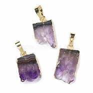 Rough Raw Natural Amethyst Slice Pendants, with Eco-Friendly Brass, Lead Free & Cadmium Free, Golden, 18~24x11.5~14.5x3.5~5mm, Hole: 7.5x5mm(G-K324-03G)