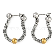 304 Stainless Steel Chain Charm Hoop Earrings for Women, Stainless Steel Color, 32.5x6.5mm(EJEW-M023-03P)