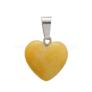 Natural Topaz Jade Charms, with Silver Tone Metal Findings, Heart, 16x6mm(HEAR-PW0001-057-17)