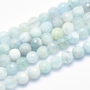 Natural Aquamarine Beads Strands, Grade AB, Faceted, Round, 6mm, Hole: 0.8mm, about 68pcs/strand, 15.7 inch(G-K256-59B)