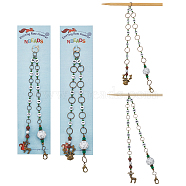 Alloy Christmas Reindeer Pendant Knitting Row Counter Chains, Natural Wood & Howlite & Sesame Jasper Beaded Counter Chains, Fits for Needles Up To 10mm, White, 3.7~4cm, 2 style, 1pc/style, 2pcs/set(HJEW-AB00089-01)