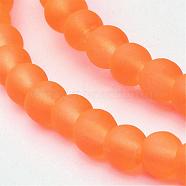 Transparent Glass Bead Strands, Frosted, Round, Orange Red, 4mm, Hole: 1.1~1.6mm, about 200pcs/strand, 31.4 inch(X-GLAA-S031-4mm-27)