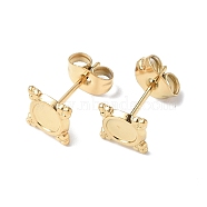 Ion Plating(IP) 304 Stainless Steel Stud Earring Findings, Square with Round Tray Earring Settings, with Ear Nuts, Real 18K Gold Plated, Tray: 4mm, 7x7mm, Pin: 0.7mm(STAS-F286-05G)