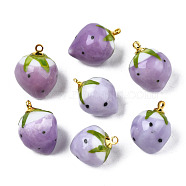 Handmade Porcelain Pendants, with Golden Plated Brass Findings, Famille Rose Style, 3D Strawberry, Medium Purple, 18~20x13.5~15mm, Hole: 1.6mm(PORC-N004-152B-15)
