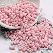 Macaron Color Opaque Frosted Glass Seed Beads, Peanut, Pink, 6x3x3mm, Hole: 1.2mm, about 4000pcs/pound(SEED-K009-12B-08)