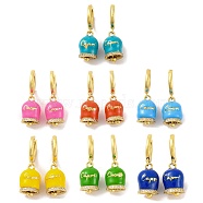 Bell Brass & Enamel Hoop Earrings for Women, Lead Free & Cadmium Free, Real 18K Gold Plated, Mixed Color, 30mm(EJEW-U015-25G)