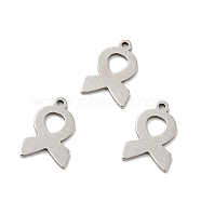 201 Stainless Steel Charms, Awareness Ribbon Charms, Stainless Steel Color, 14x9x1mm, Hole: 1.2mm(STAS-I197-021P)