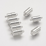 Brass Magnetic Clasps, Column, Nickel Free, Silver Color Plated, 17x7mm, Hole: 1.5mm(KK-MC027-01S-NF)