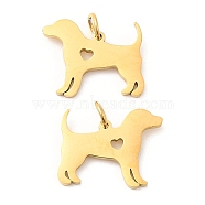 Vacuum Plating 304 Stainless Steel Pendants, with Jump Ring, Dog Charm, Golden, 13.5x17x1.4mm, Hole: 3.2mm(STAS-Z042-11G)