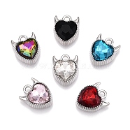 Rack Plating Alloy Pendants, with Glass, Heart Charms, Platinum, 13x10.5x4.5mm, Hole: 1.8mm(FIND-N005-20P)