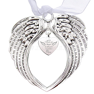 Custom Alloy Big Pendants, Heart with Word and Wing, Platinum, 68x55mm, 2pcs/set(DIY-WH0293-005)