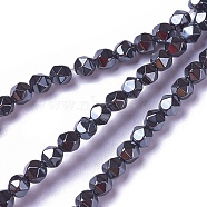 Electroplate Non-magnetic Synthetic Hematite Beads Strands, Faceted, Round, Hematite Plated, 4.2x4.2x4.2mm, Hole: 0.5mm, about 92~95pcs/strand, 15.9 inch~16.37 inch(40.4~41.6cm)(G-E522-A01)