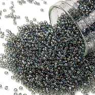TOHO Round Seed Beads, Japanese Seed Beads, (176B) Dark Grey Black Diamond Transparent Rainbow, 15/0, 1.5mm, Hole: 0.7mm, about 15000pcs/50g(SEED-XTR15-0176B)