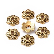 Tibetan Style Alloy Bead Caps, Lead Free & Cadmium Free, Flower, Antique Golden Color, about 15mm in diameter, 3mm thick, hole: 4mm(X-GLF10362Y)