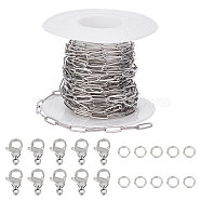 DIY Chain Bracelet Necklace Making Kit, Including 304 Stainless Steel Paperclip Chains & Jump Rings & Clasps, Stainless Steel Color, Chains: 10x3x0.5mm, 5M/set(DIY-SC0021-33P)