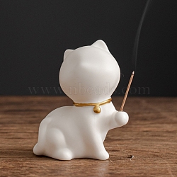 Porcelain Incense Burners,  Incense Holders, Home Office Teahouse Zen Buddhist Supplies, Cat & Pi Xiu & Dragon, Cat Shape, 85x65x90mm(PW-WG97825-04)