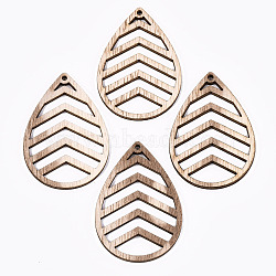 Unfinished Hollow Wood Big Pendants, Undyed, Laser Cut Wood Shapes, Teardrop, Antique White, 57x39~40x2.5mm, Hole: 2mm(WOOD-N006-120)