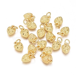 Electroplated Alloy Charms, Long-Lasting Plated, with Brass Jump Ring, Heart, Golden, 10x7x2.5mm, Hole: 3.5mm(X-PALLOY-G267-10G)