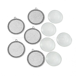 DIY Blank Tibetan Style Alloy Pendants Making Kit, Antique Silver, Round, Tray: 35mm, 46x42x2mm, Hole: 3mm(DIY-FS0005-80E)