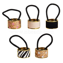 Alloy Ponytail Cuff Rubber Elastic Hair Ties, with Flocky, Enamel, Girls Hair Accessories, Mixed Shapes, Mixed Color, 33.5x22mm, Inner Diameter: 29mm, Rope: 3.5mm, 5pcs/set(OHAR-SZ0001-04)