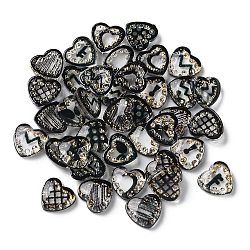 Transparent Resin Cabochons, Golden Metal Enlaced, Heart, Black, 7.5x7.5x2.5mm(RESI-E045-11)