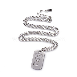 Non-Tarnish 304 Stainless Steel Split Initial Pendant Necklaces, with Lobster Claw Clasps and Curb Chains, Rectangle with Letter, Letter.F, 27.55 inch(70cm), Pendant: 41x23x2mm(NJEW-L152-03F)