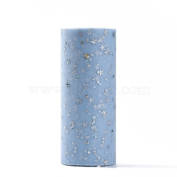 Glitter Sequin Deco Mesh Ribbons, Tulle Fabric, Tulle Roll Spool Fabric For Skirt Making, Moon & Star Pattern, Sky Blue, 6 inch(15cm), about 25yards/roll(22.86m/roll)(OCOR-I005-H09)
