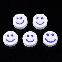 Handmade Polymer Clay Beads, for DIY Jewelry Crafts Supplies, Flat Round with Smiling Face, Slate Blue, 10x4~4.5mm, Hole: 1.8mm(X-CLAY-N008-040A)