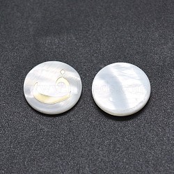 Shell Cabochons, with Resin, Flat Round with Arabic Alphabet, White, 12~12.5x2~2.5mm(SSHEL-E568-B02)