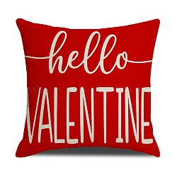 Valentine's Day Burlap Pillow Covers, Square Pillowcase with Zipper, Word Hello Valentine, Crimson, 450x454x2mm(AJEW-M217-01B)