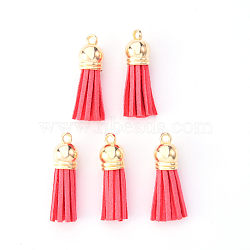 Faux Suede Tassel Pendant Decorations, with CCB Plastic Cord Ends, Light Gold, Indian Red, 33~35x10mm, Hole: 2.5mm(FIND-R095-034LG)