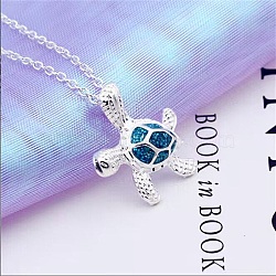 Silver Alloy Enamel Pendant Necklace, Tortoise, Blue, 19.29 inch(49cm)(PW23033083285)
