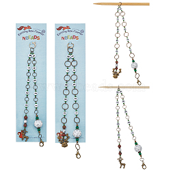 Alloy Christmas Reindeer Pendant Knitting Row Counter Chains, Natural Wood & Howlite & Sesame Jasper Beaded Counter Chains, Fits for Needles Up To 10mm, White, 3.7~4cm, 2 style, 1pc/style, 2pcs/set(HJEW-AB00089-01)