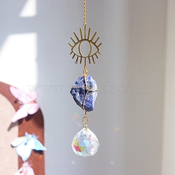 Glass Pendant Decorations, with Metal Finding and Natural Sodalite Chips, for Home Bedroom Hanging Decorations, 350mm(PW-WG6ADEE-01)