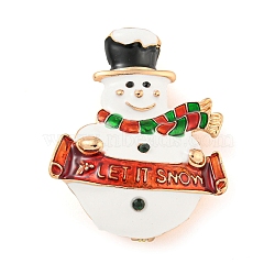 Christmas Theme Golden Zinc Alloy with Rhinestone Brooches, Enamel Pins, Snowman, 39.5x31.5x7mm(JEWB-B018-01G-06)