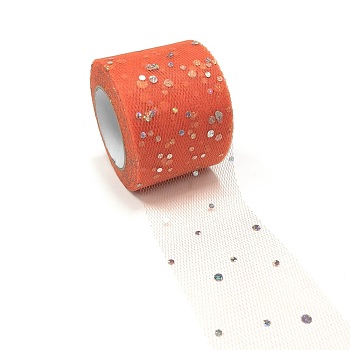 Glitter Sequin Deco Mesh Ribbons, Tulle Fabric, Tulle Roll Spool Fabric For Skirt Making, Orange Red, 2 inch(5cm), about 25yards/roll(22.86m/roll)