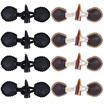 8 Pairs 2 Styles Resin Buttons, Imitation Leather Toggle Buttons, Sewing Accessories, Horn, Mixed Color, 45x140x18mm, 4 pairs/style
