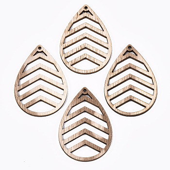 Unfinished Hollow Wood Big Pendants, Undyed, Laser Cut Wood Shapes, Teardrop, Antique White, 57x39~40x2.5mm, Hole: 2mm