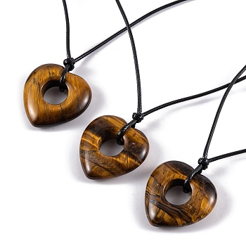 Natural Tiger Eye Pendant Necklaces, Heart, 19.29~28.35 inch(49~72cm)