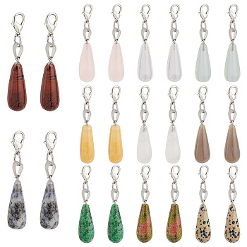 Gemstone Teardrop Pendant Decoration, with Alloy Lobster Claw Clasps, 49mm, 11 colors, 2pcs/color, 22pcs/set