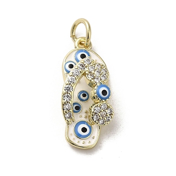 Brass Micro Pave Cubic Zirconia Pendants, with Enamel, with Jump Ring, Real 18K Gold Plated, Slipper
 with Evil Eye, White, 20x8.5x5.7mm, Hole: 3.2mm