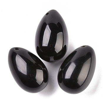 Natural Obsidian Pendants, Easter Egg Stone, 31x20x20mm, Hole: 2mm